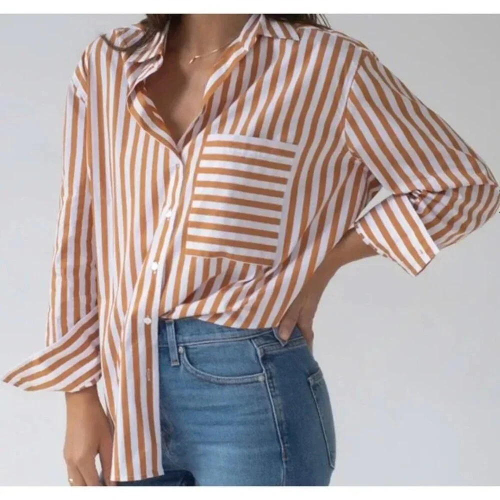 AYR The Deep End Button Down Shirt in Aperitif Stripe Size Small